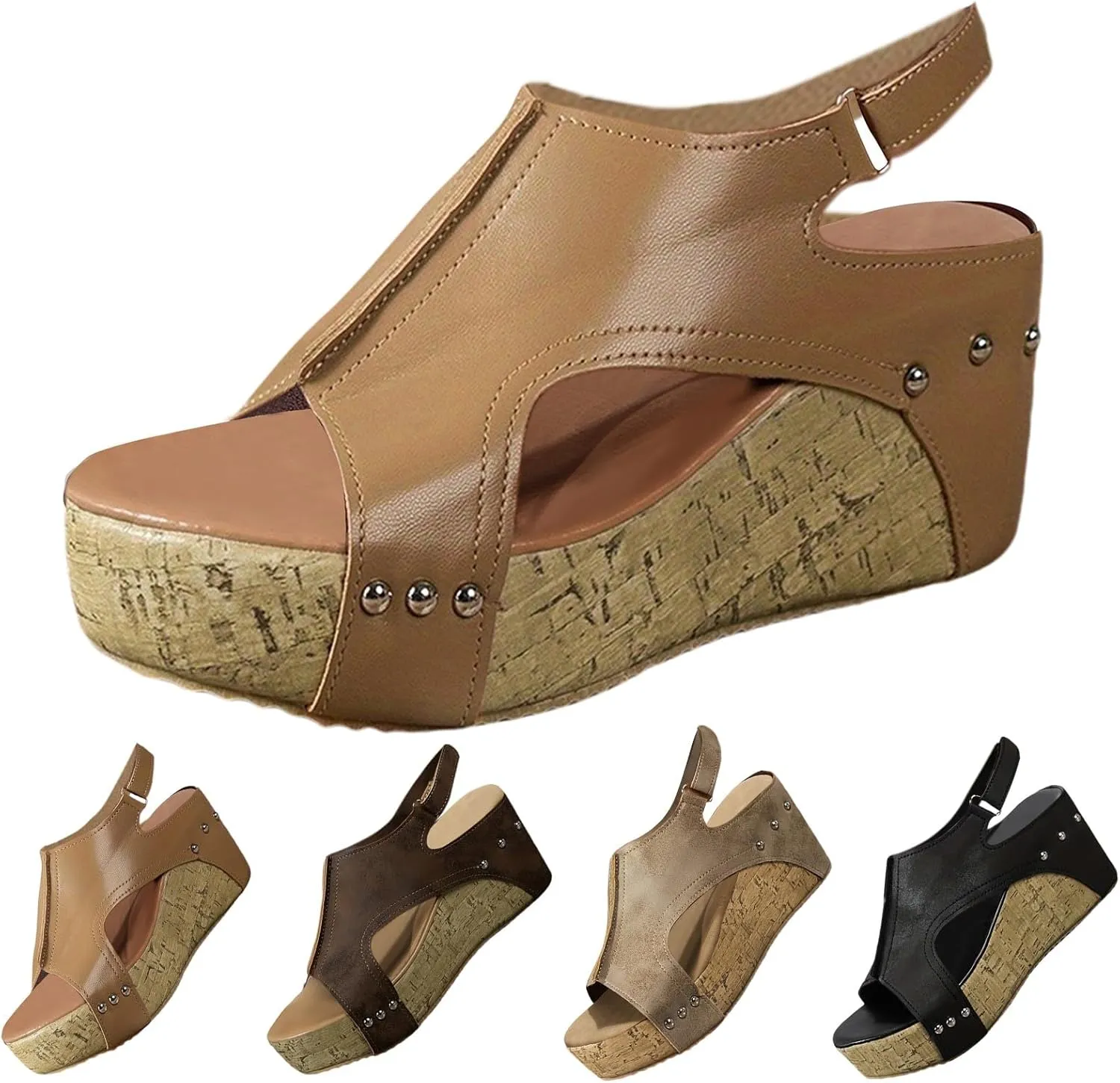 Platform Sandals Women Thick Sole Cork Wedge Sandals Comfy Wide Width Non-Slip Open Toe Summer Beach Slides Sandals