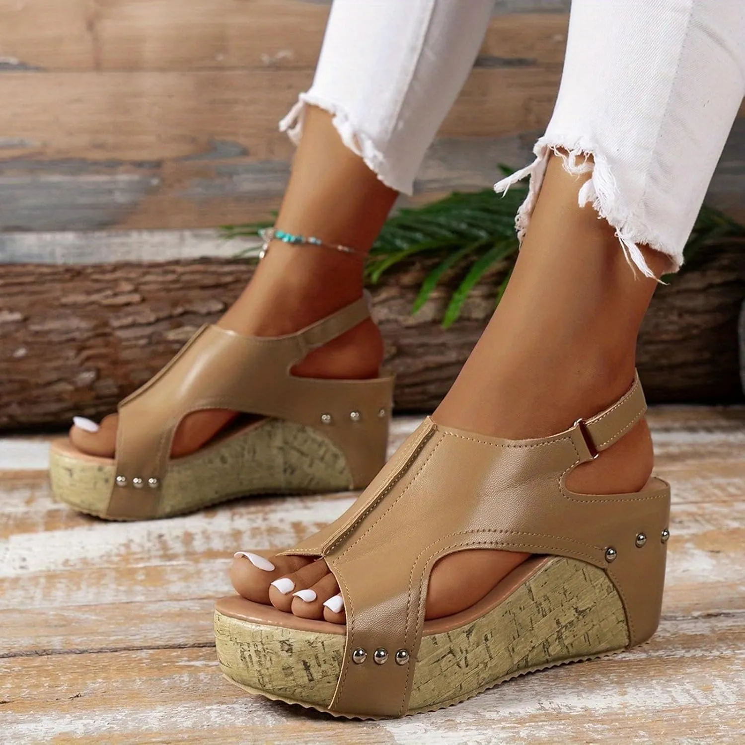Platform Sandals Women Thick Sole Cork Wedge Sandals Comfy Wide Width Non-Slip Open Toe Summer Beach Slides Sandals