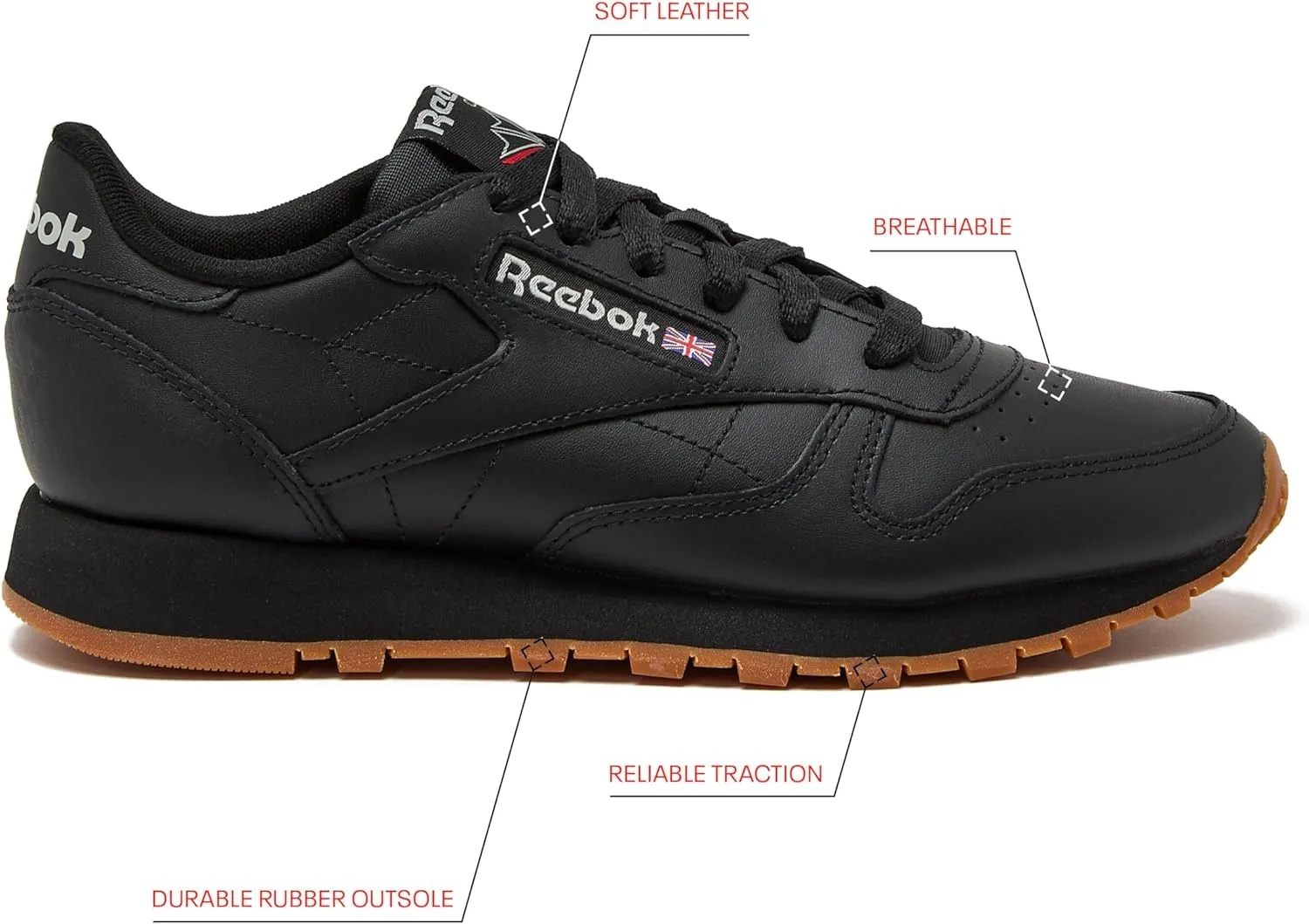 Reebok Women's Classic Leather Sneakers Black Or White Tennis Shoes Size 5 to 11