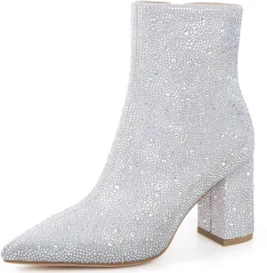 Rhinestone Boots for Women Sparkly Cowgirl Boots Pointed Toe Chunky Heels Rhinestone Cowboy Boots
