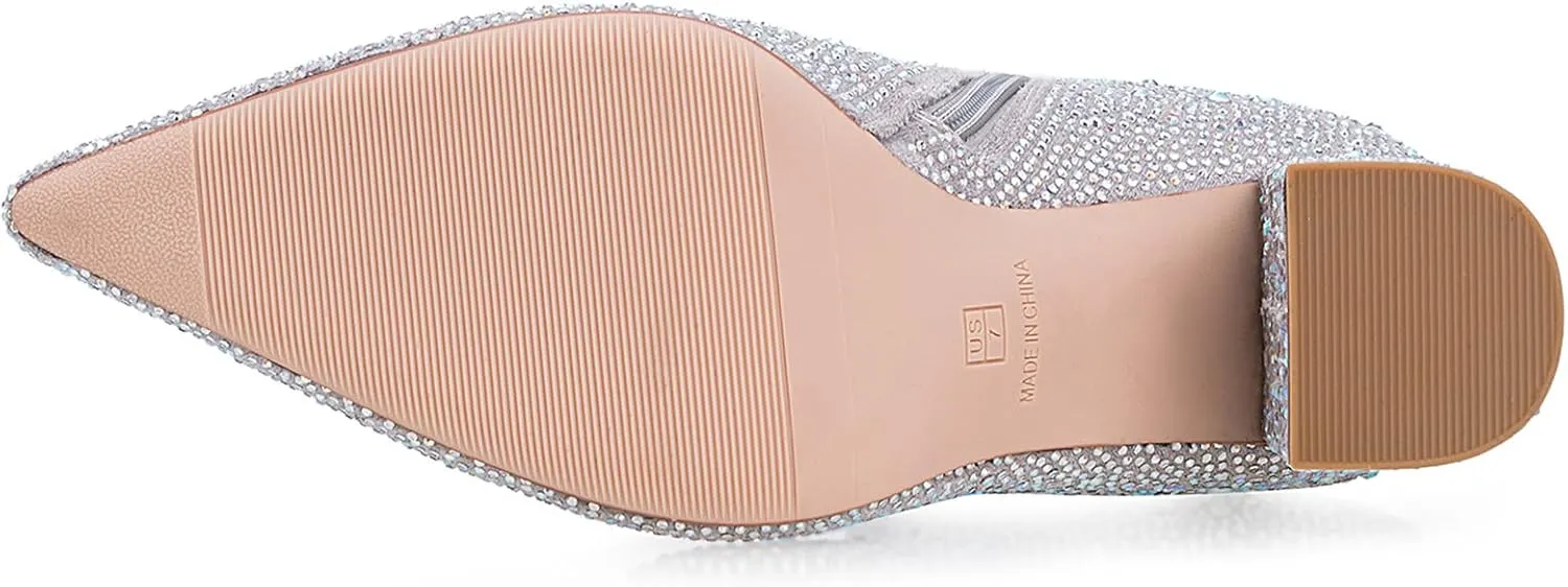 Rhinestone Boots for Women Sparkly Cowgirl Boots Pointed Toe Chunky Heels Rhinestone Cowboy Boots
