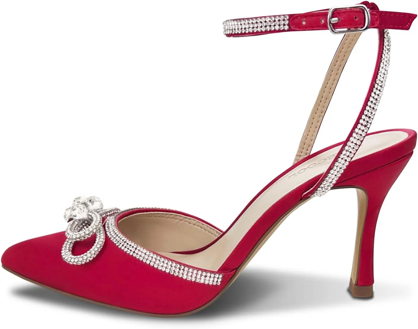 Rhinestone Bow Heels for Women, Slingback Kitten Heels Pumps Stilettos Satin, Closed Pointed Toe Ankle Strap Kitten Heel Sandals Formal Shoes for Wedding Bridal Party Evening Prom Dress Shoes