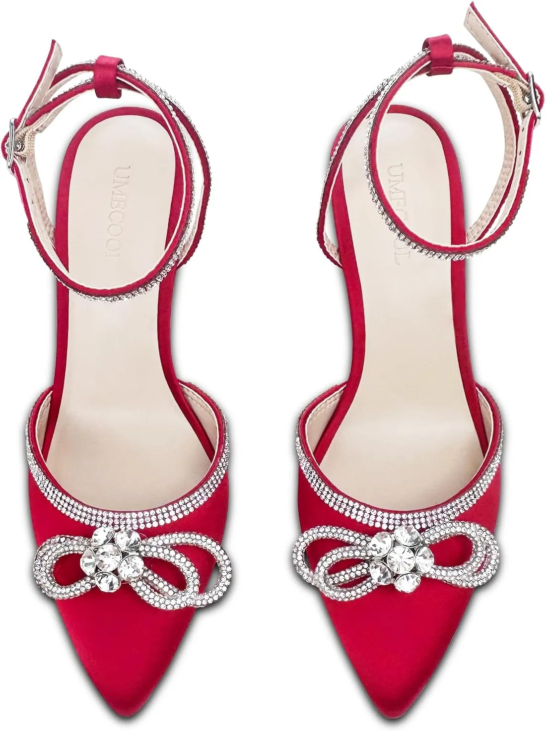 Rhinestone Bow Heels for Women, Slingback Kitten Heels Pumps Stilettos Satin, Closed Pointed Toe Ankle Strap Kitten Heel Sandals Formal Shoes for Wedding Bridal Party Evening Prom Dress Shoes