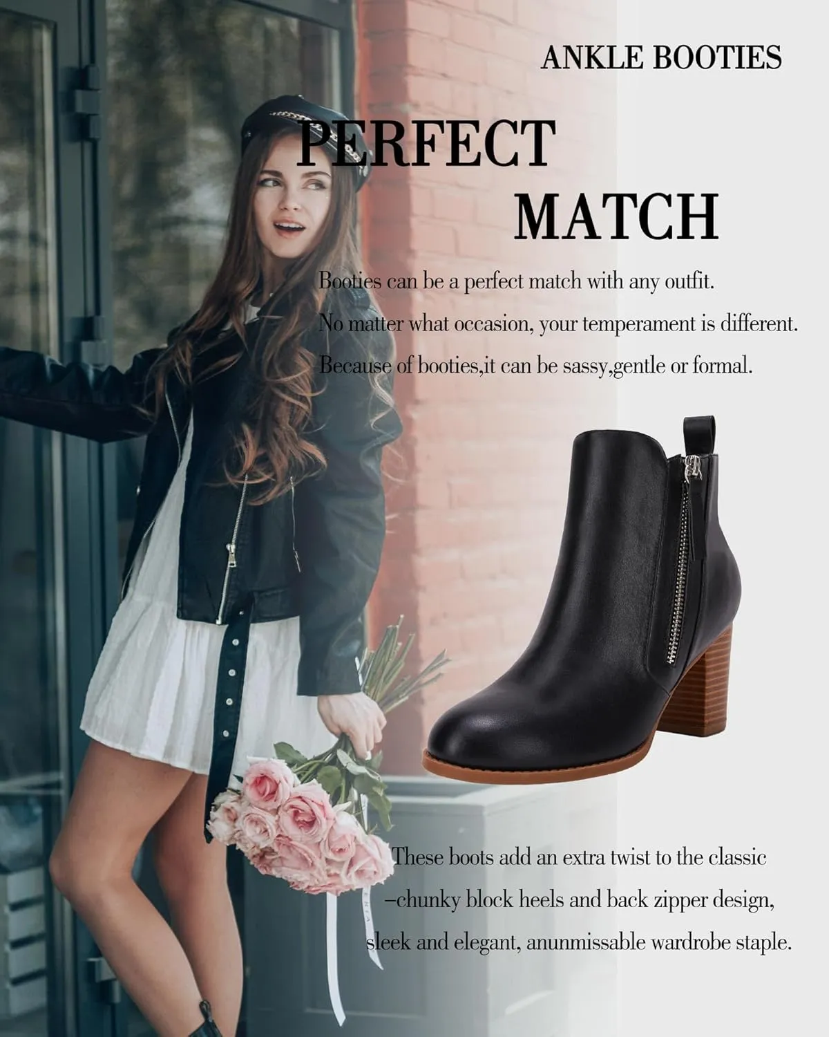 Rilista Ankle Boots for Women Chunky Block Heel Side Zipper Pointd Toe Suede Fall Winter Bootie Shoes