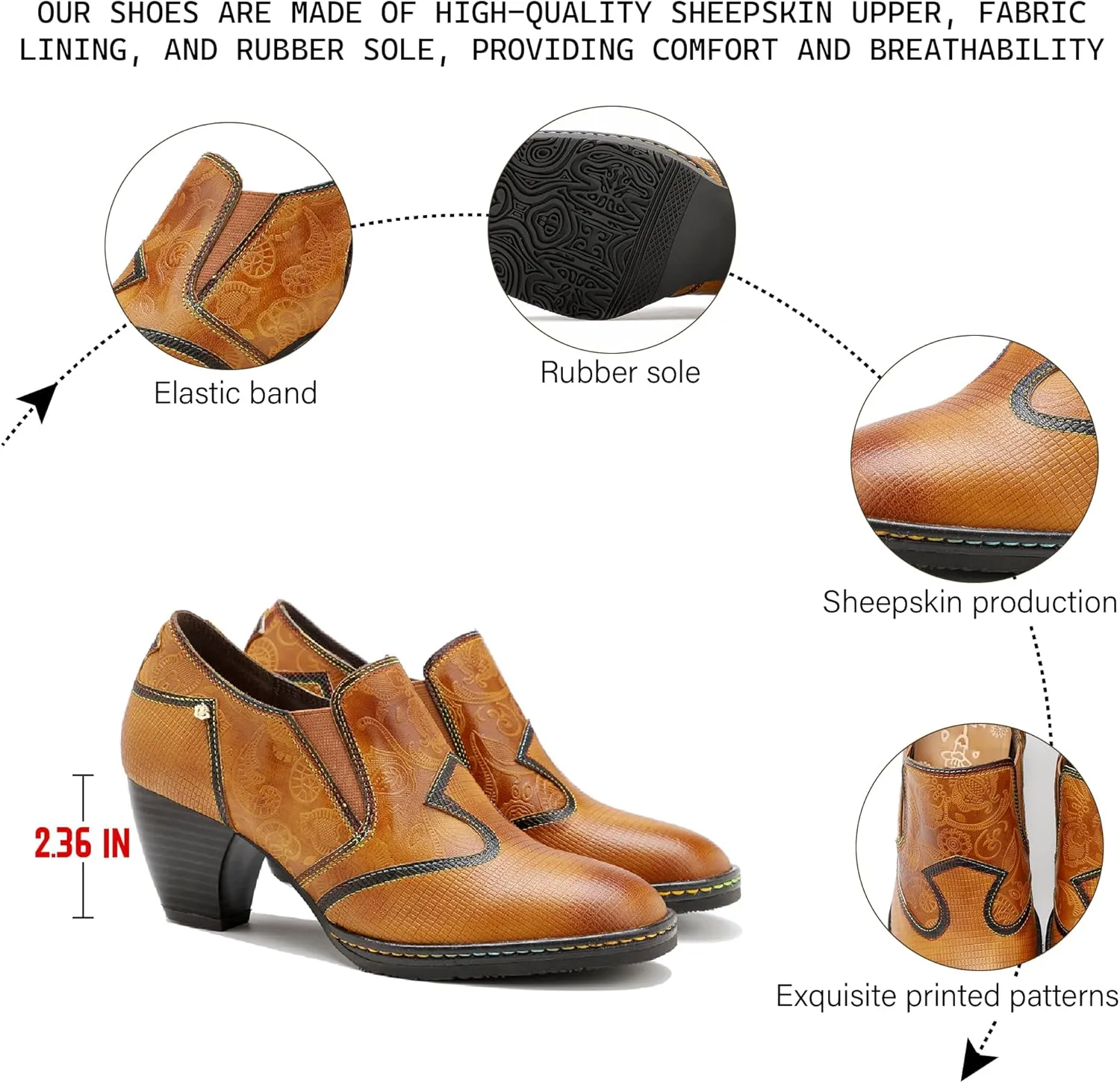 Riutiru Women's Handmade Lambskin Mary Jane Loafers Shoes, Retro Ethnic Print Style and Brock-Style Design