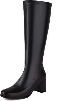 Roimaash Women Gogo Boots White Knee High 70s Boots