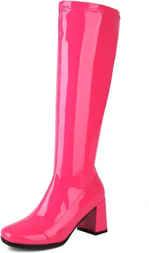 Roimaash Women Gogo Boots White Knee High 70s Boots