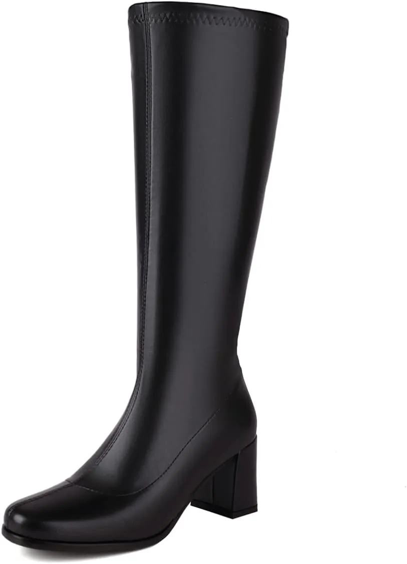 Roimaash Women Gogo Boots White Knee High 70s Boots