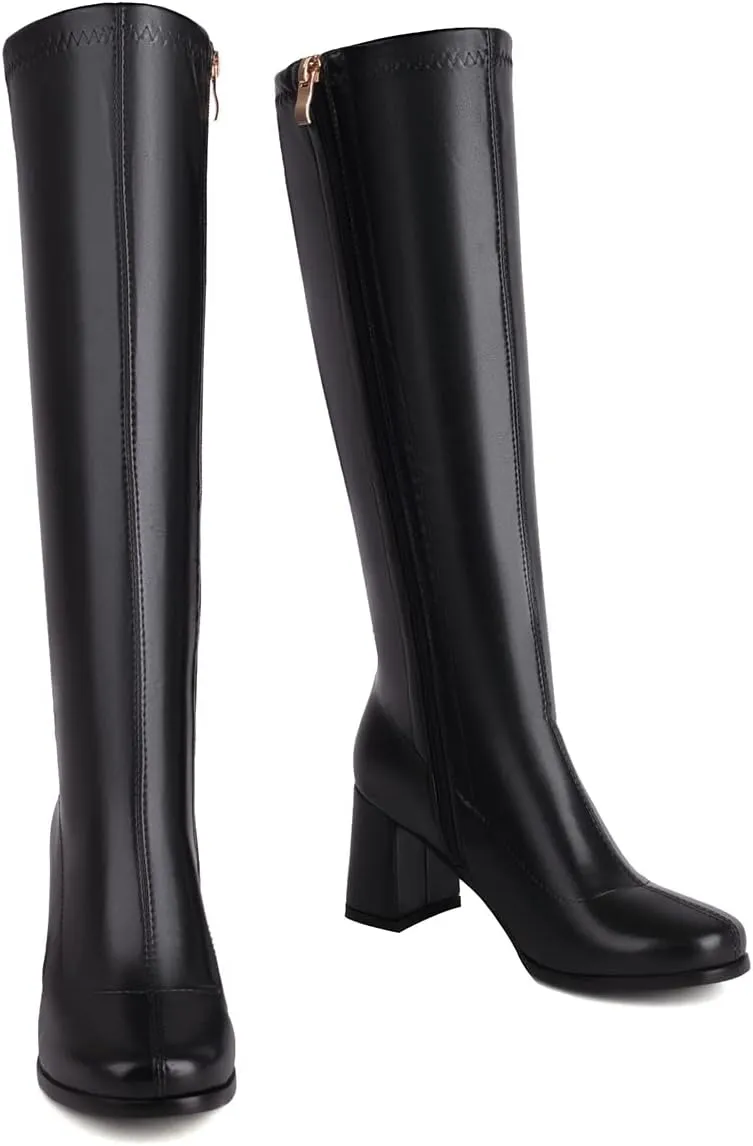 Roimaash Women Gogo Boots White Knee High 70s Boots