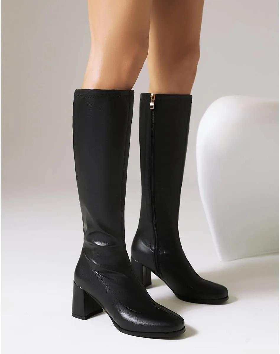 Roimaash Women Gogo Boots White Knee High 70s Boots