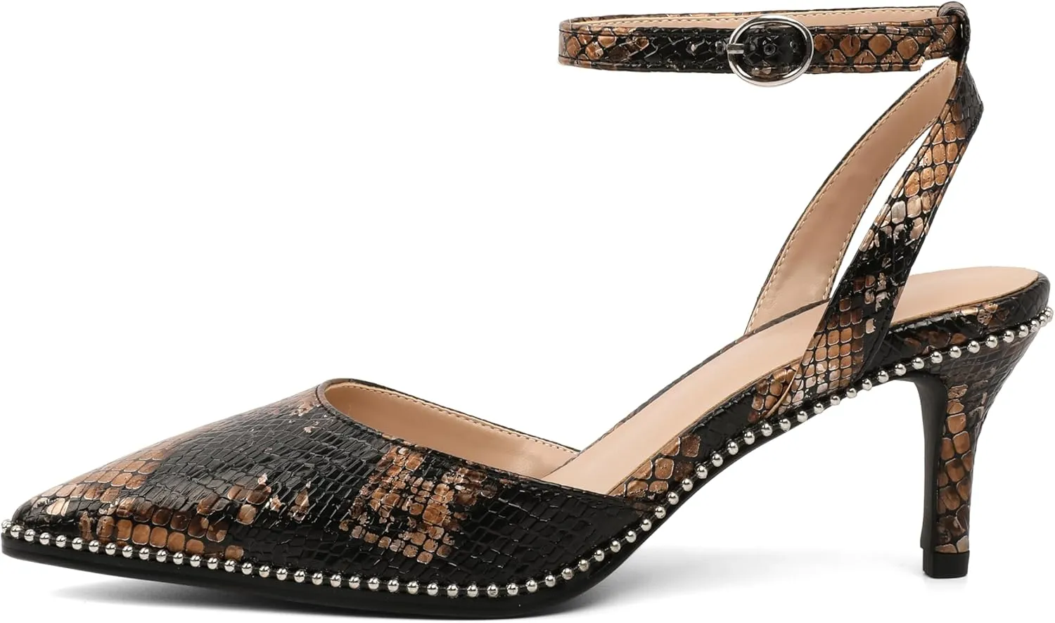 SAMMITOP Womens Slingback Kitten Heels Pointed Toe Low Heel Ankle Strap Pumps Slip On Comfortable Wedding Party Beaded Dress Shoes 2.4 Inch