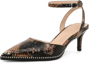 SAMMITOP Womens Slingback Kitten Heels Pointed Toe Low Heel Ankle Strap Pumps Slip On Comfortable Wedding Party Beaded Dress Shoes 2.4 Inch