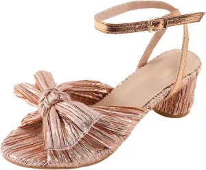 Sandals Women Bow Knot Heeled Sandals Open Toe High Block Heels Ankle Strap Chunky Heels Bride Wedding Shoes