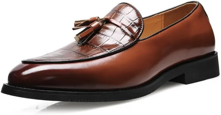 Santimon Men's Crocodile Print Tassel Loafers Slip-On Leather Dress Shoes Formal & Casual Moc Toe Suit Shoe