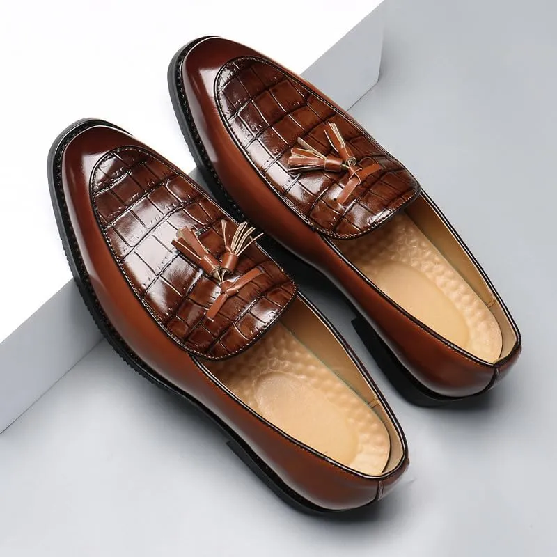 Santimon Men's Crocodile Print Tassel Loafers Slip-On Leather Dress Shoes Formal & Casual Moc Toe Suit Shoe