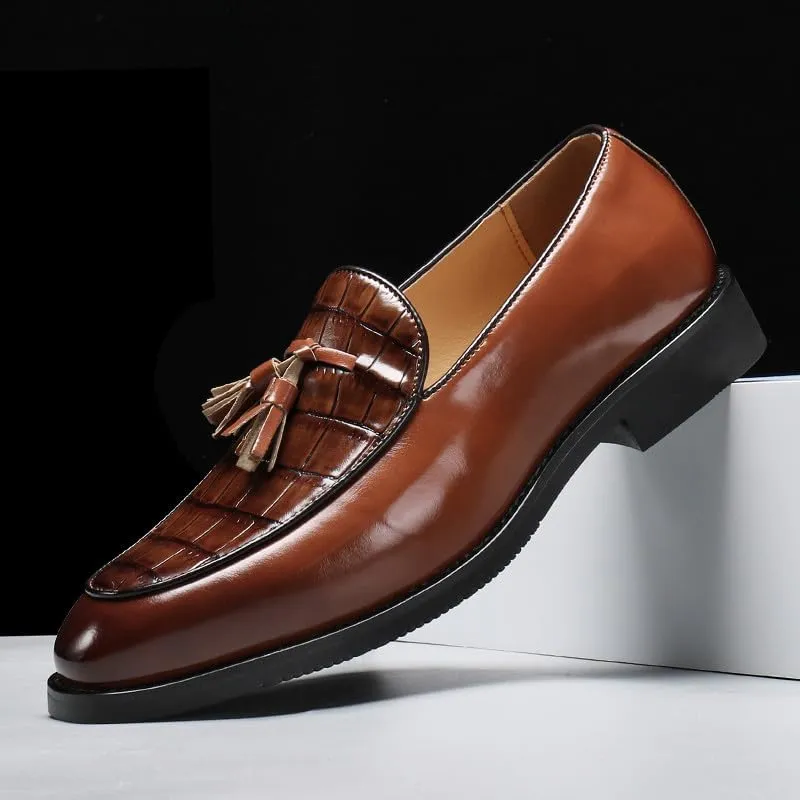Santimon Men's Crocodile Print Tassel Loafers Slip-On Leather Dress Shoes Formal & Casual Moc Toe Suit Shoe