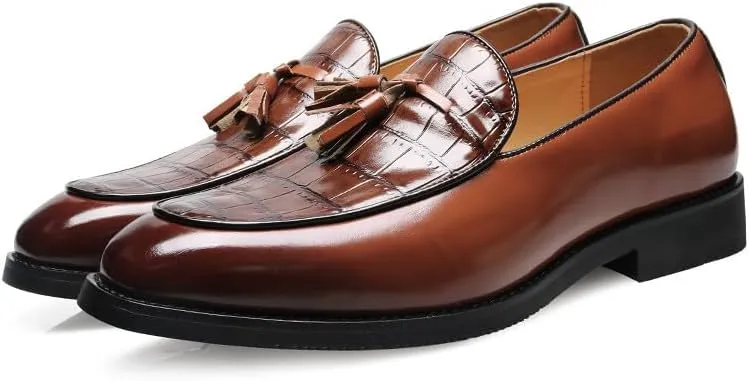 Santimon Men's Crocodile Print Tassel Loafers Slip-On Leather Dress Shoes Formal & Casual Moc Toe Suit Shoe