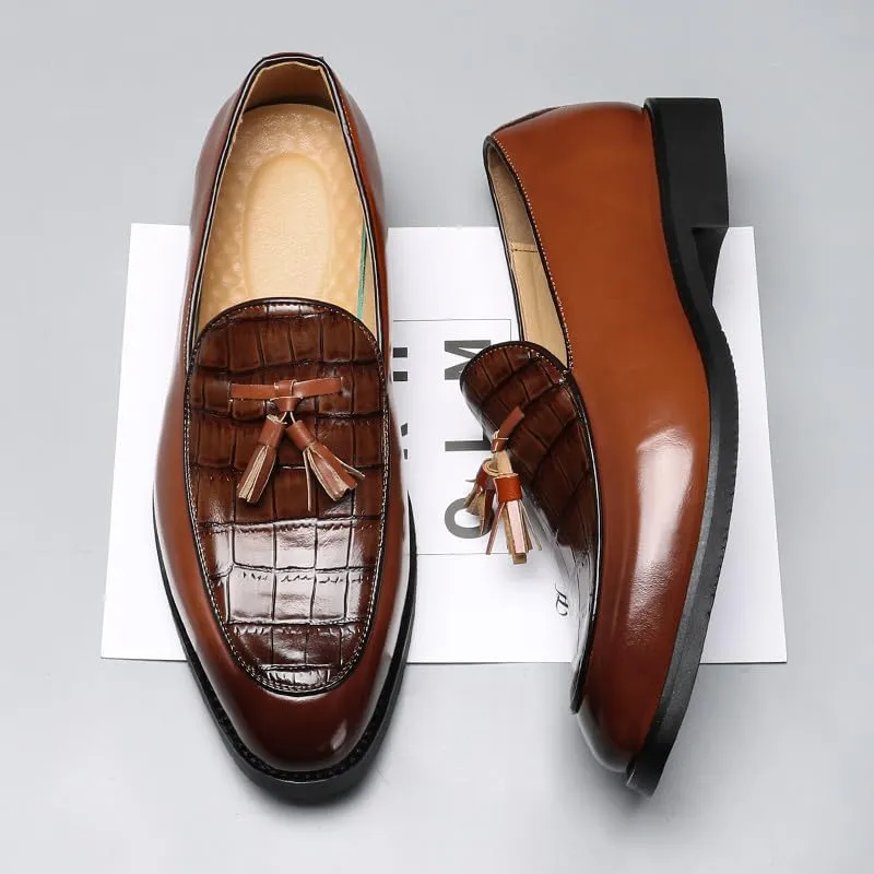 Santimon Men's Crocodile Print Tassel Loafers Slip-On Leather Dress Shoes Formal & Casual Moc Toe Suit Shoe