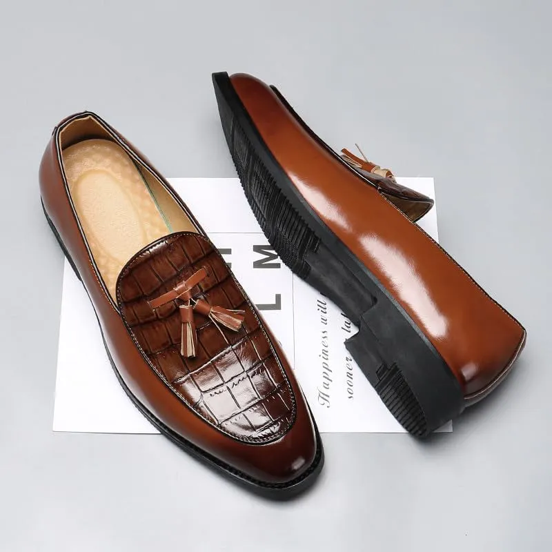 Santimon Men's Crocodile Print Tassel Loafers Slip-On Leather Dress Shoes Formal & Casual Moc Toe Suit Shoe