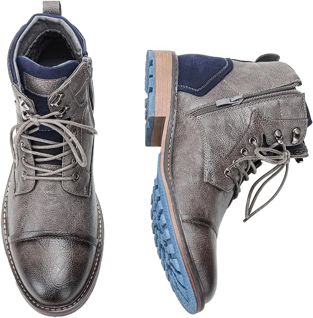 Santimon Men's Oxfords Boots Dress Casual Leather Motorcycle Boots Fashion Formal Tuxedo Ankle Work Boot for Men