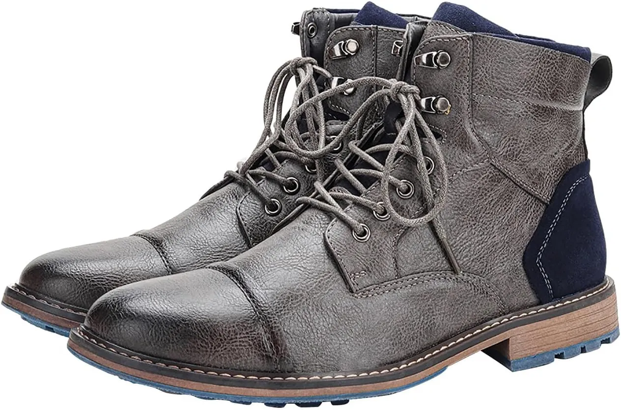 Santimon Men's Oxfords Boots Dress Casual Leather Motorcycle Boots Fashion Formal Tuxedo Ankle Work Boot for Men