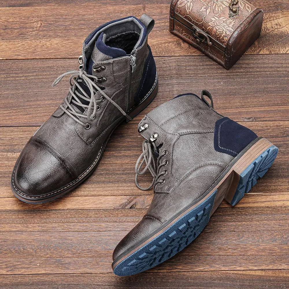 Santimon Men's Oxfords Boots Dress Casual Leather Motorcycle Boots Fashion Formal Tuxedo Ankle Work Boot for Men