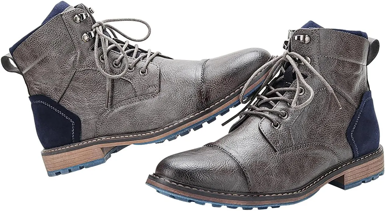 Santimon Men's Oxfords Boots Dress Casual Leather Motorcycle Boots Fashion Formal Tuxedo Ankle Work Boot for Men