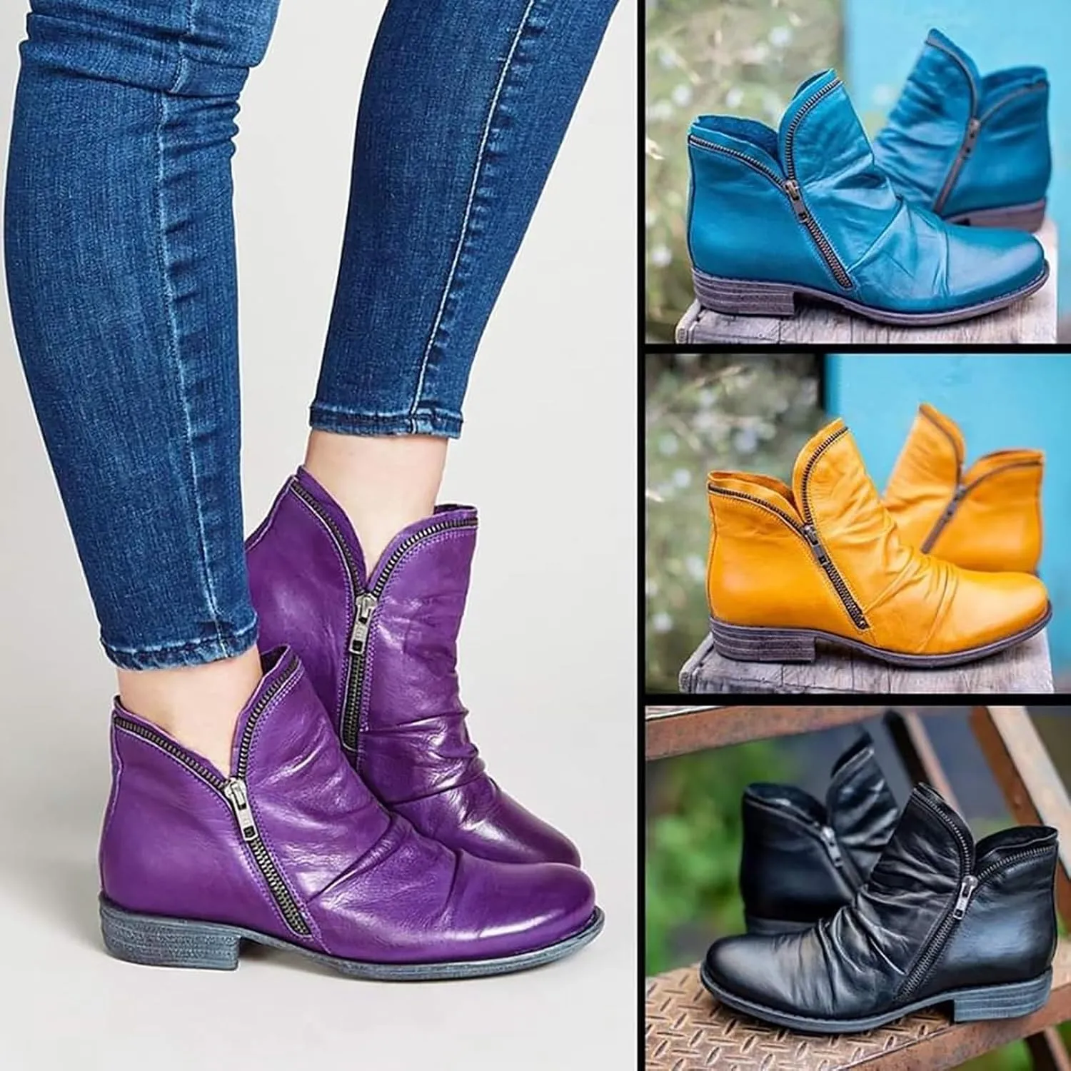 SBGMoSJ Black Ankle Boots for Women No Heel White Ankle Cowboy Boots for Women Wide Black Ankle Boots for Women Size 8 Brown Cowgirl Boots for Women Cowboy Booties Women Ankle Boots