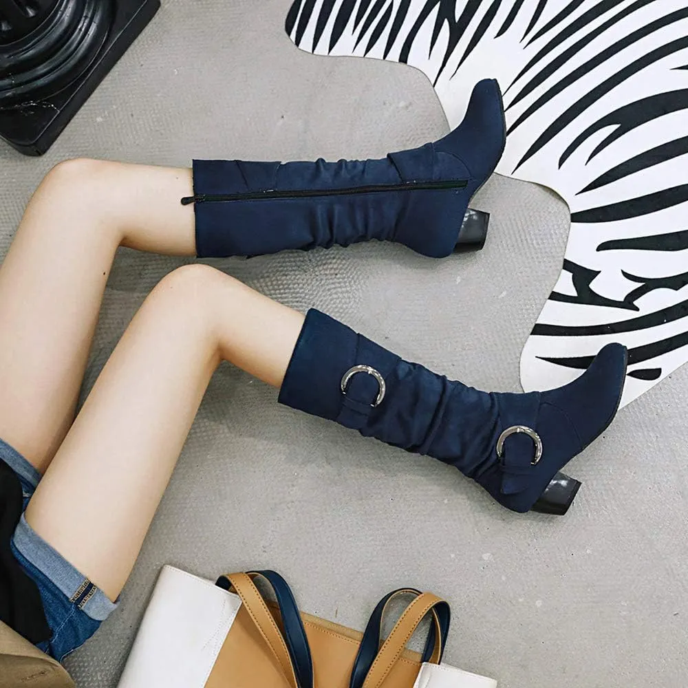 Scaoruki Women Fashion Autumn Knee High Boots Mid Heels