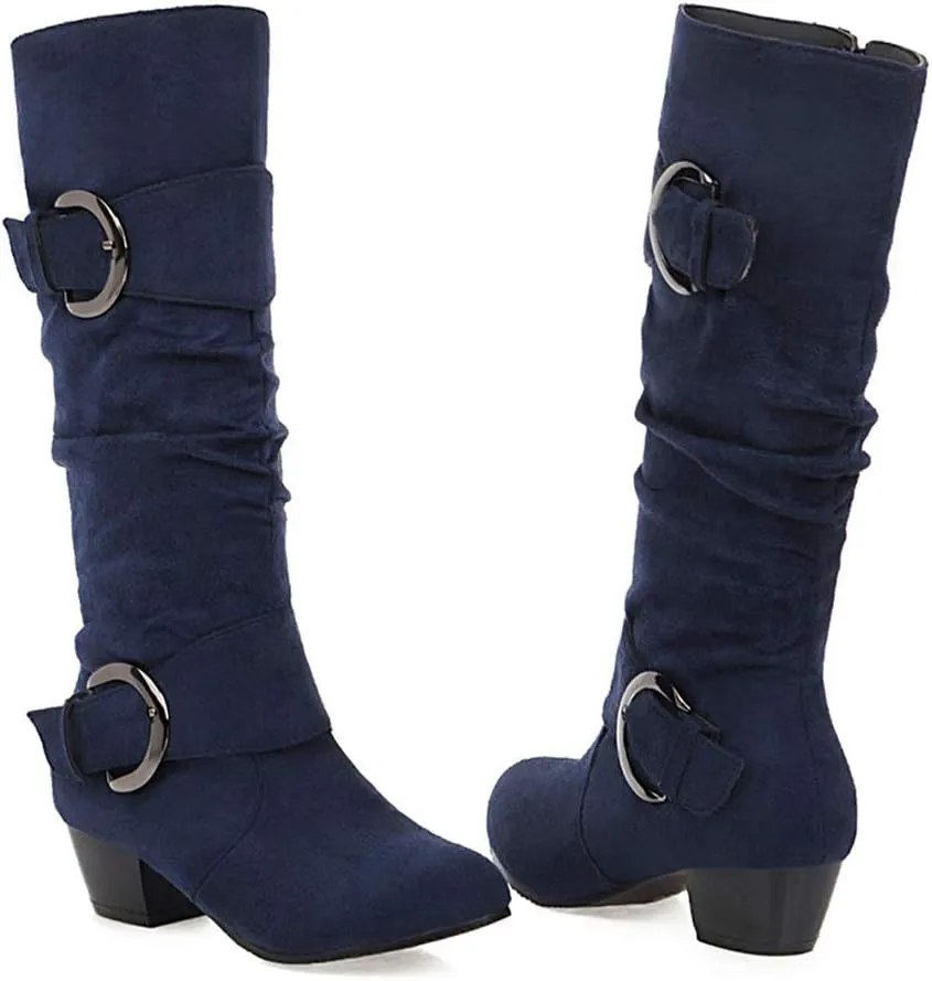 Scaoruki Women Fashion Autumn Knee High Boots Mid Heels
