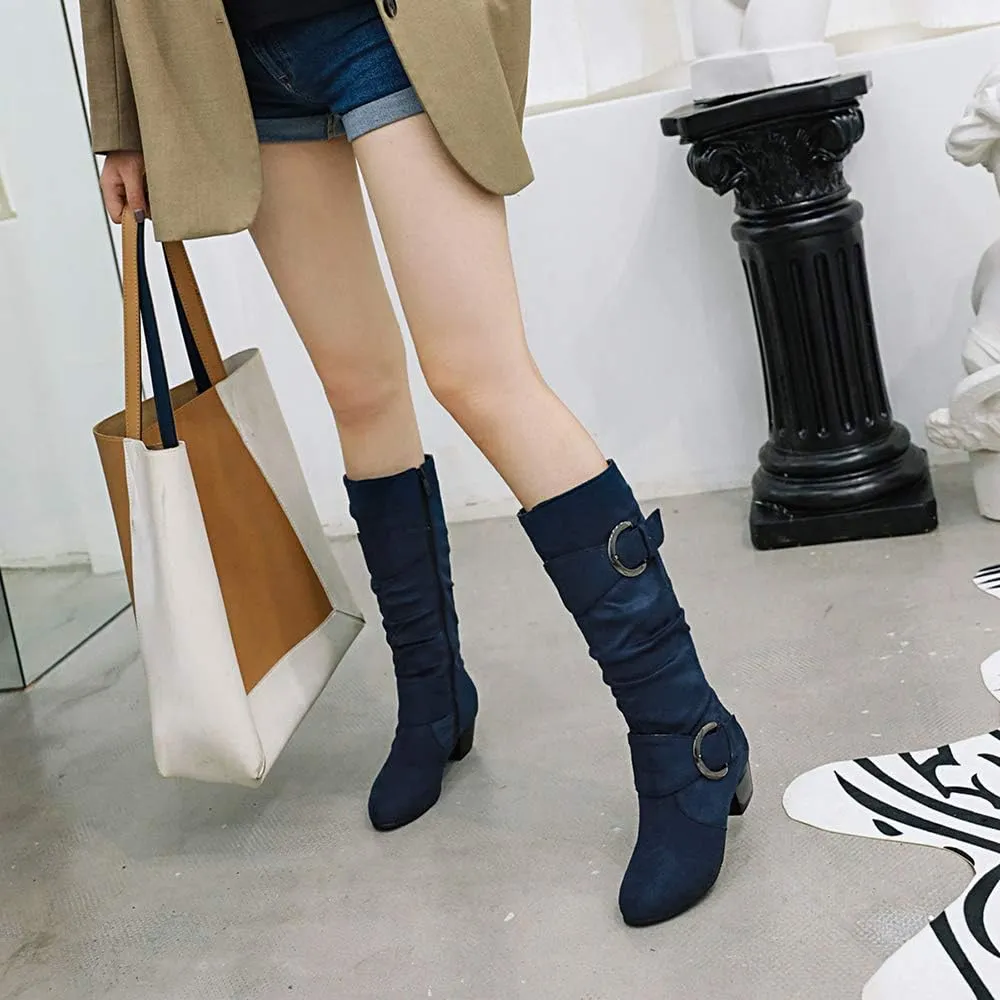 Scaoruki Women Fashion Autumn Knee High Boots Mid Heels