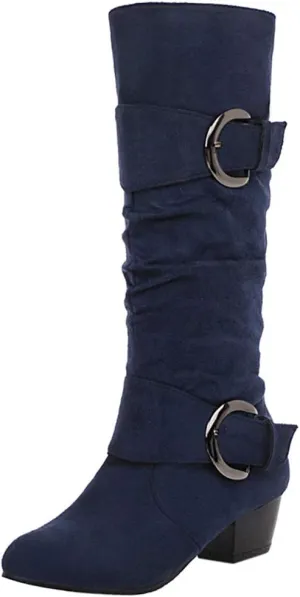 Scaoruki Women Fashion Autumn Knee High Boots Mid Heels