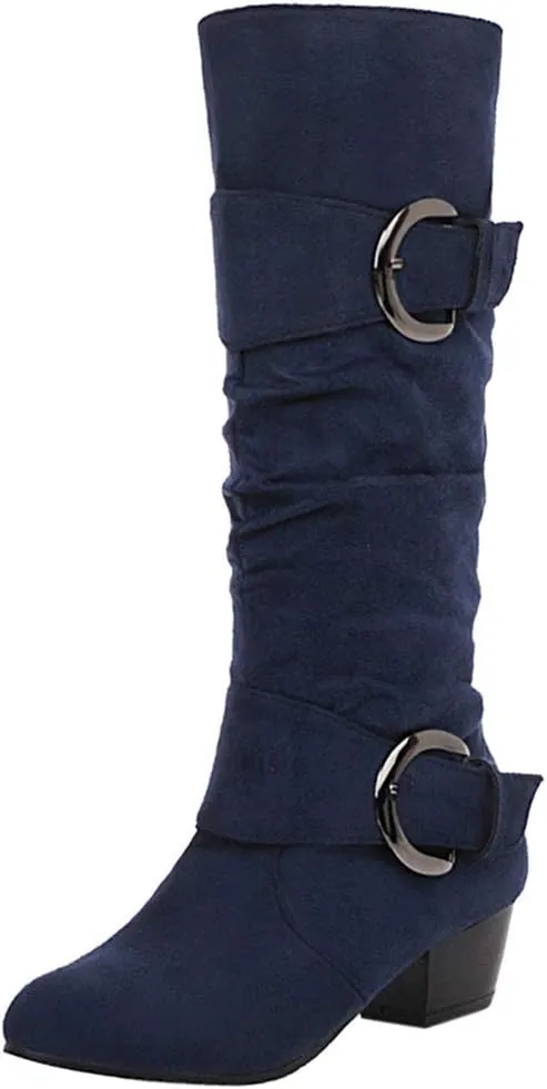 Scaoruki Women Fashion Autumn Knee High Boots Mid Heels
