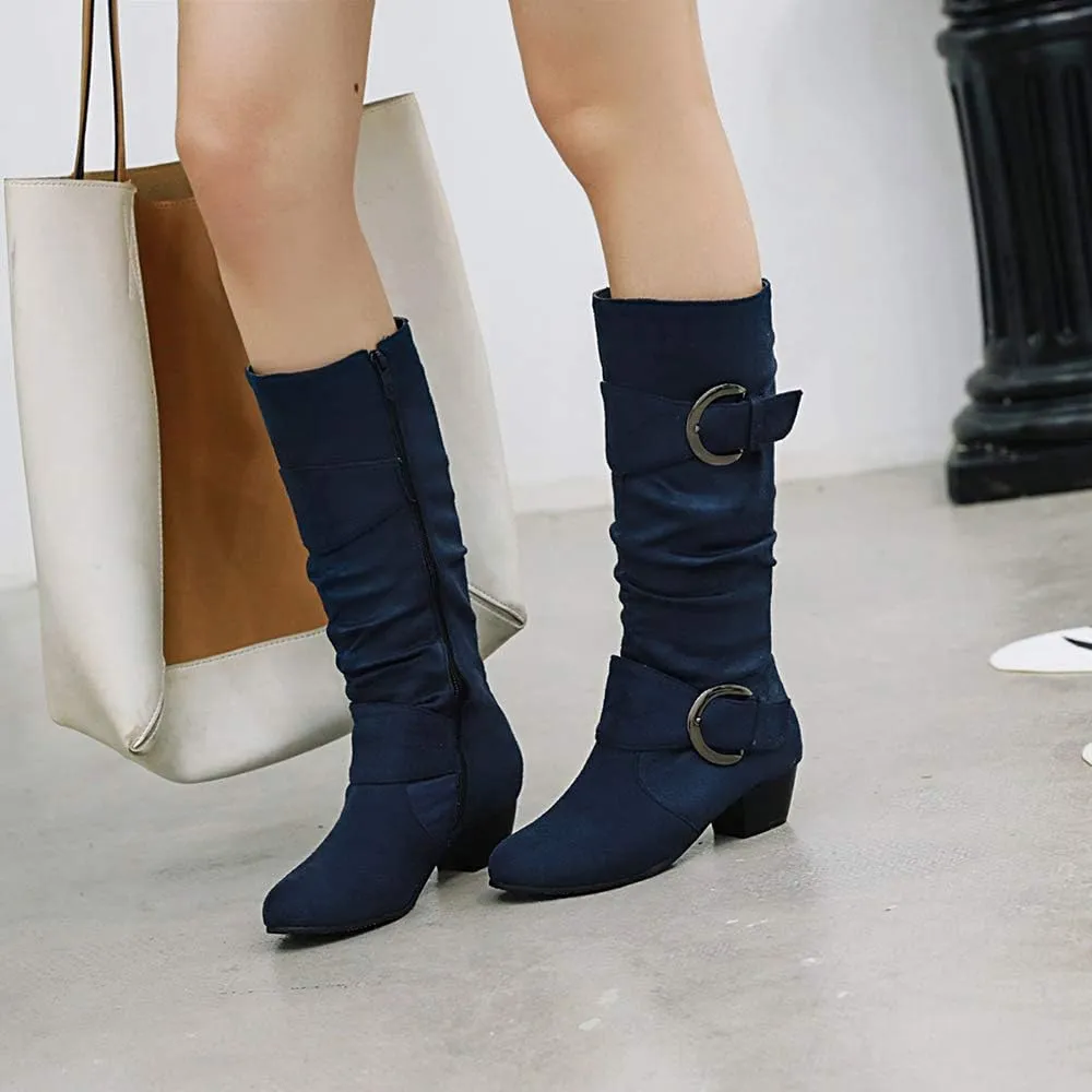 Scaoruki Women Fashion Autumn Knee High Boots Mid Heels