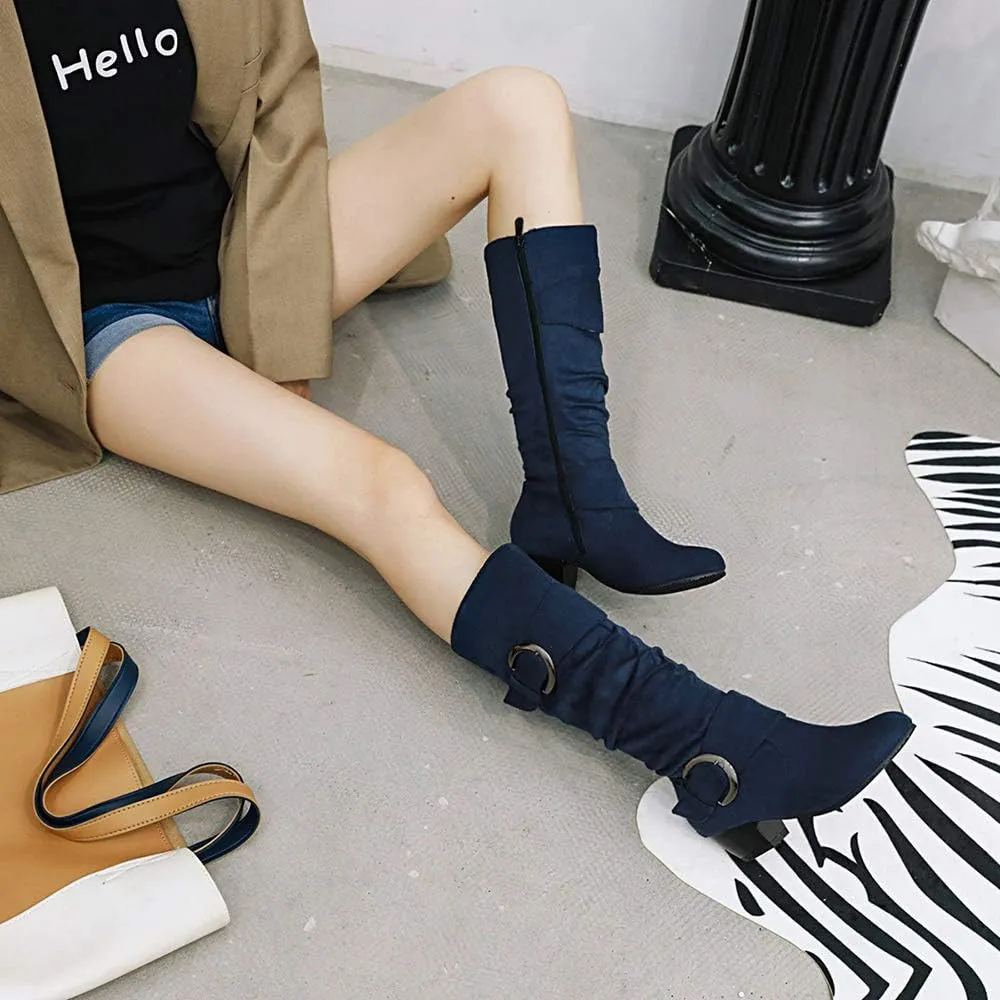 Scaoruki Women Fashion Autumn Knee High Boots Mid Heels