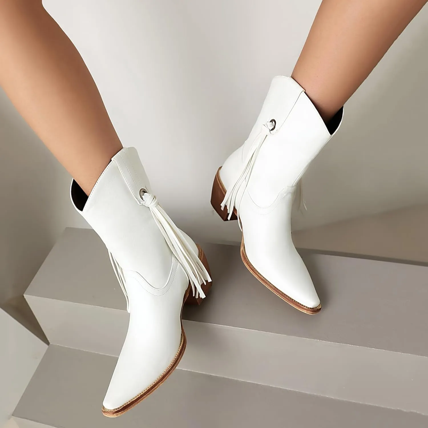 Scaoruki Women Fashion Cowgirl Ankle Boots