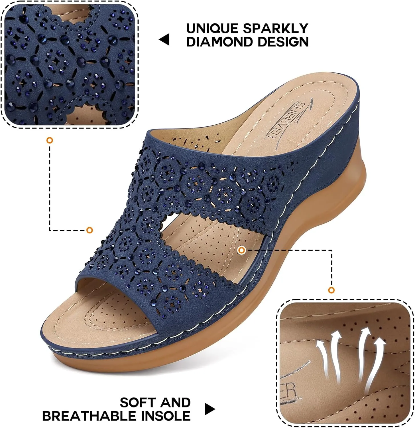SHIBEVER Wedge Sandals for Women Dressy: Summer Slip On Womens - Slide Comfortable Walking Platform Sandals