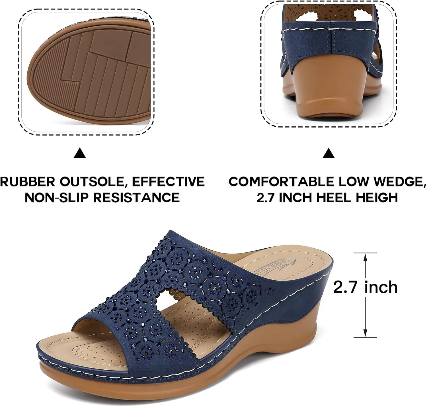 SHIBEVER Wedge Sandals for Women Dressy: Summer Slip On Womens - Slide Comfortable Walking Platform Sandals