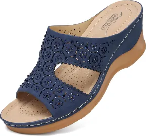 SHIBEVER Wedge Sandals for Women Dressy: Summer Slip On Womens - Slide Comfortable Walking Platform Sandals