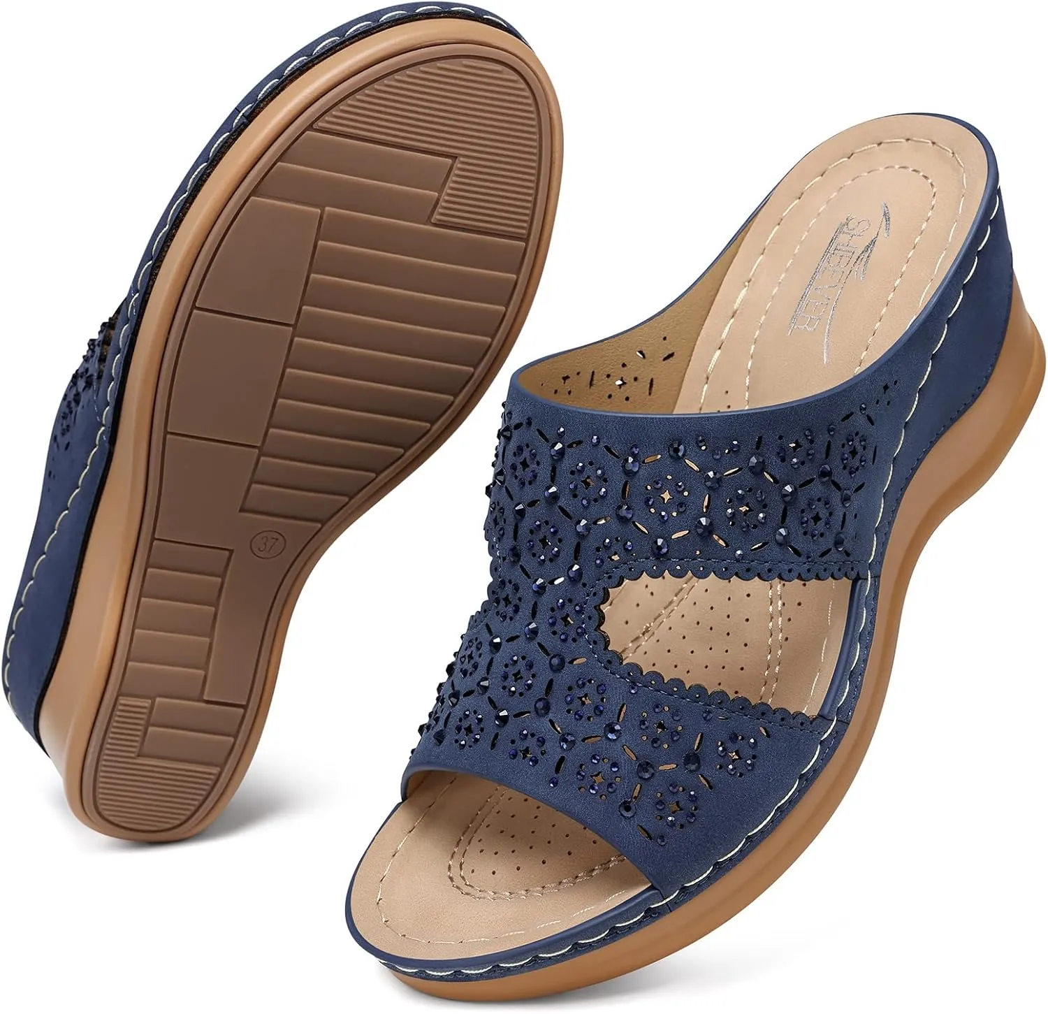 SHIBEVER Wedge Sandals for Women Dressy: Summer Slip On Womens - Slide Comfortable Walking Platform Sandals