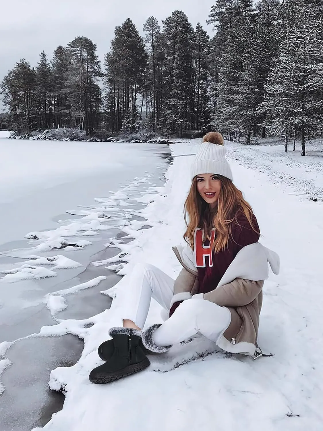 SHIBEVER Winter Boots for Women Snow: Waterproof Warm Womens Booties - Ankle Fur Lined Insulated Winter Boots