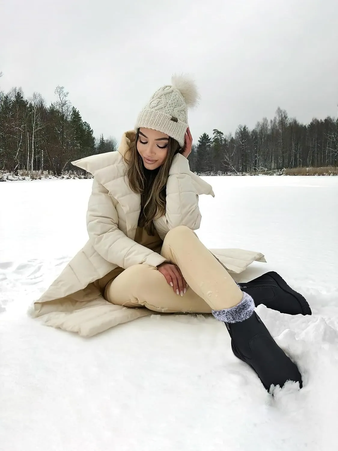 SHIBEVER Winter Boots for Women Snow: Waterproof Warm Womens Booties - Ankle Fur Lined Insulated Winter Boots