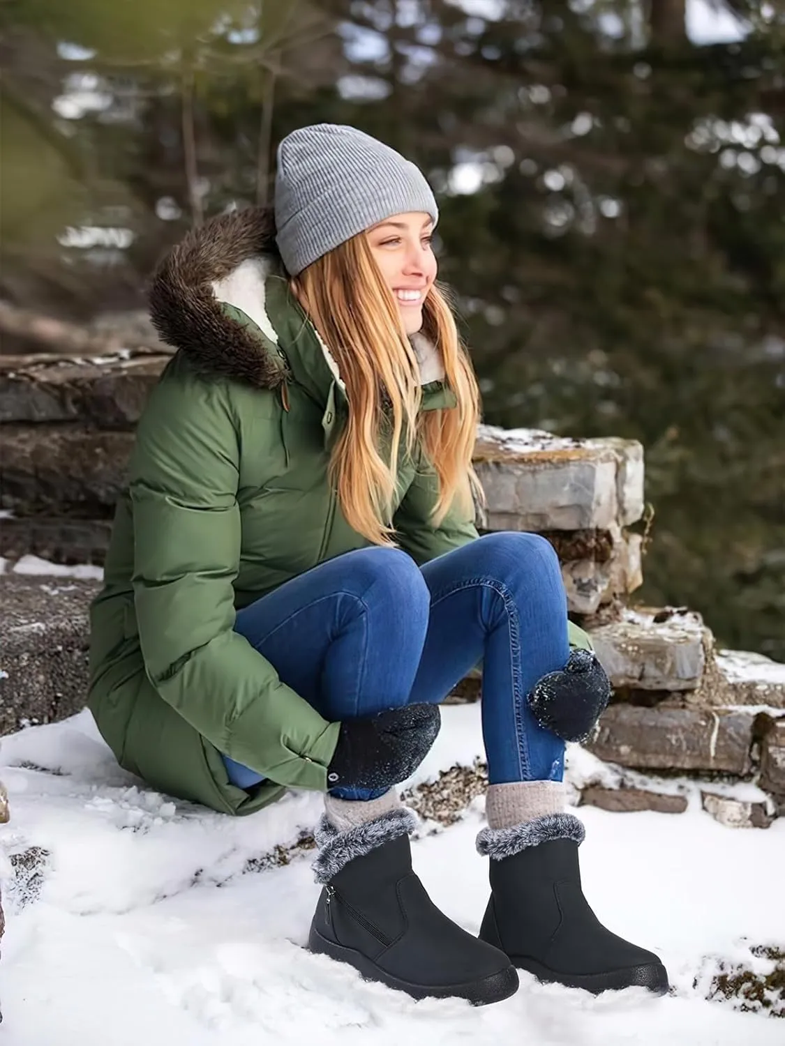 SHIBEVER Winter Boots for Women Waterproof: Womens Snow Boots Warm - Ankle Fur Lined Booties - Insulated Winter Shoes
