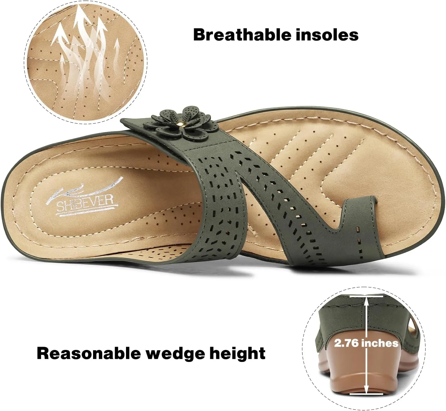 SHIBEVER Women's Wedge Sandals Platform: Comfortable Dressy Summer Casual Slip on - Low Heels Flip Flops Women Sandals