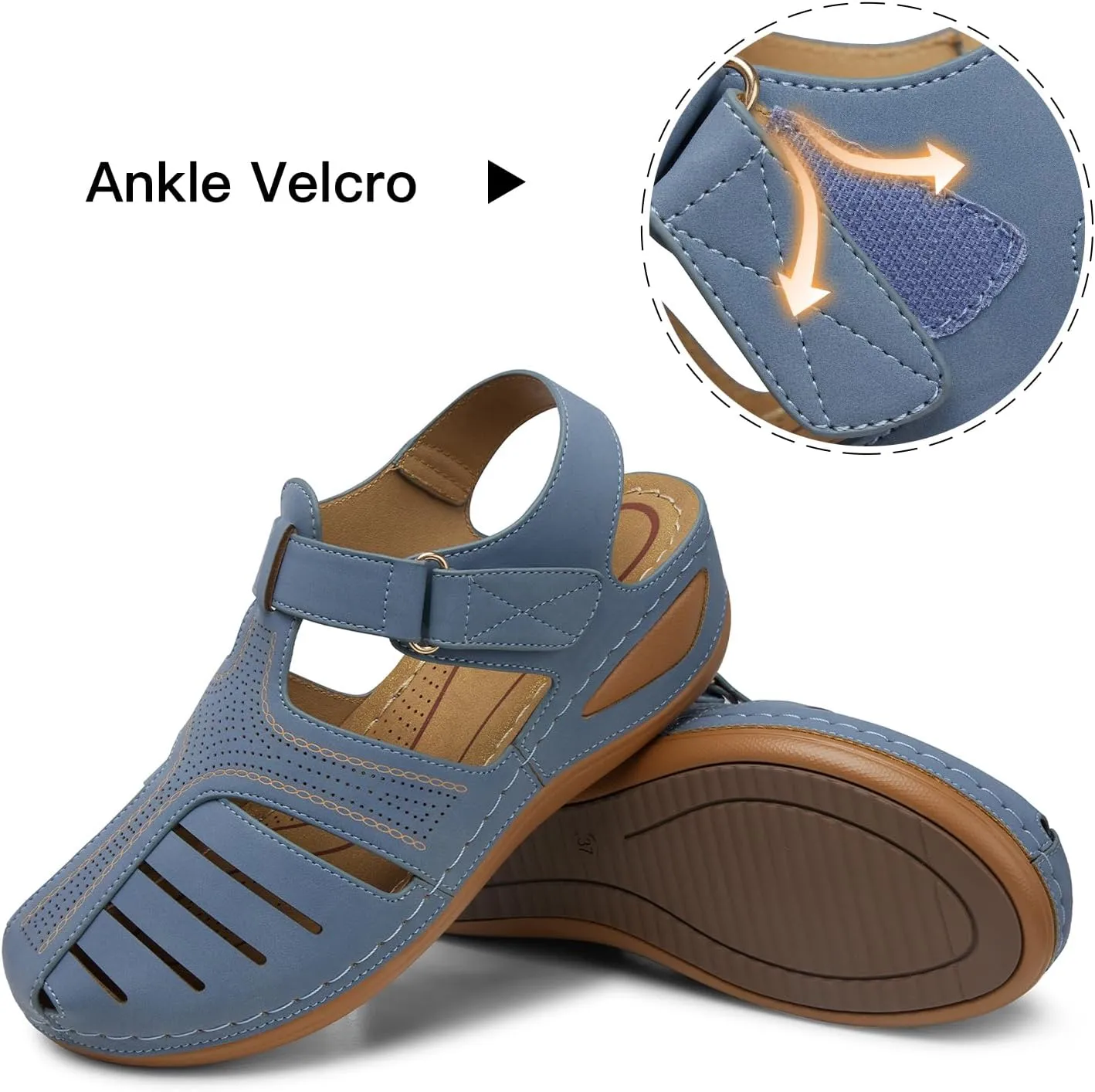 SHIBEVER Women's Wedge Sandals Summer: Closed Toe Sandals for Women Platform Dressy Wedge Size 5-11