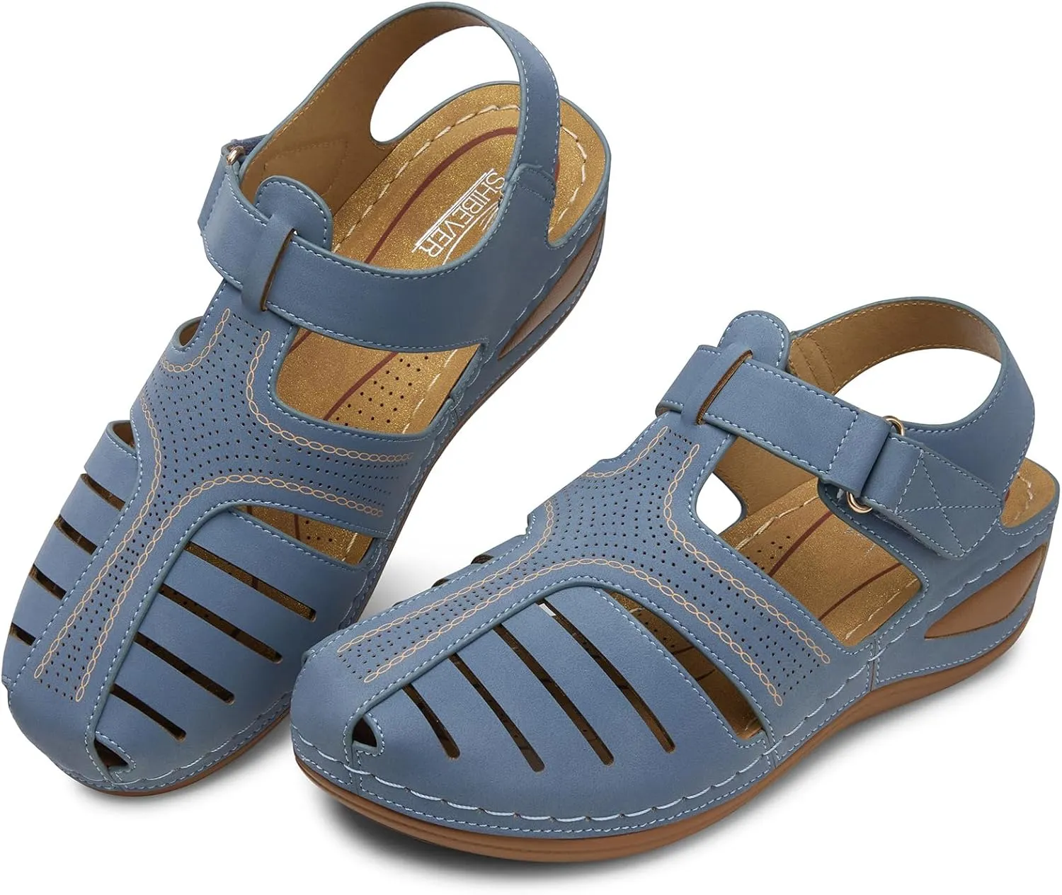 SHIBEVER Women's Wedge Sandals Summer: Closed Toe Sandals for Women Platform Dressy Wedge Size 5-11