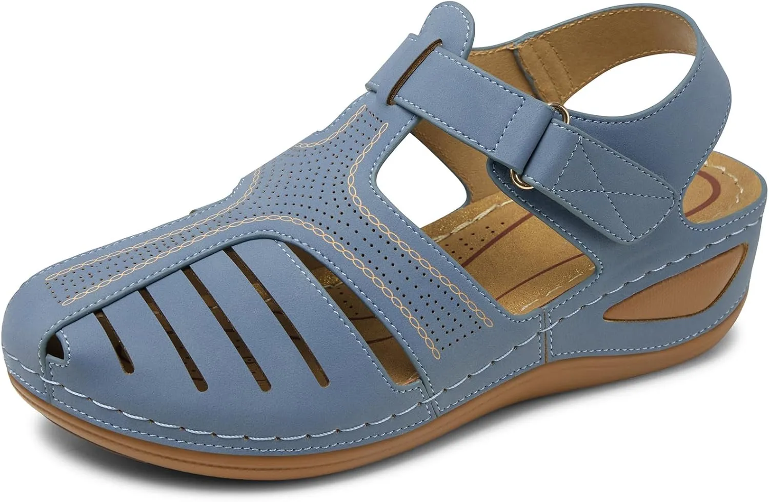 SHIBEVER Women's Wedge Sandals Summer: Closed Toe Sandals for Women Platform Dressy Wedge Size 5-11
