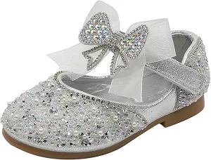 Shining Rhinestones Bow Strap Mary Jane Dress Shoes for Girls, Toddler Kids Sparkly Girls 𝐂rystal Leather Sandals