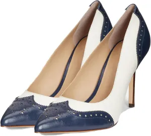 SHODENSE Women Pointed Toe Stiletto Heel Pumps Oxford Slip On High Heels Two Tone Perforated 4 inch Stiletto High Heels Pointy Closed Toe Dress Heels Wingtips Vintage Retro Sexy 4-11 M US