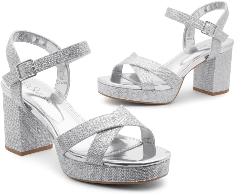Shoe Land SL-Sabrina Women's Platform Heels, 3-Inch Chunky Block Heeled Sandals, Square Open Toe Ankle Strappy Dressy Heels for Prom, Wedding, Party, and Evening